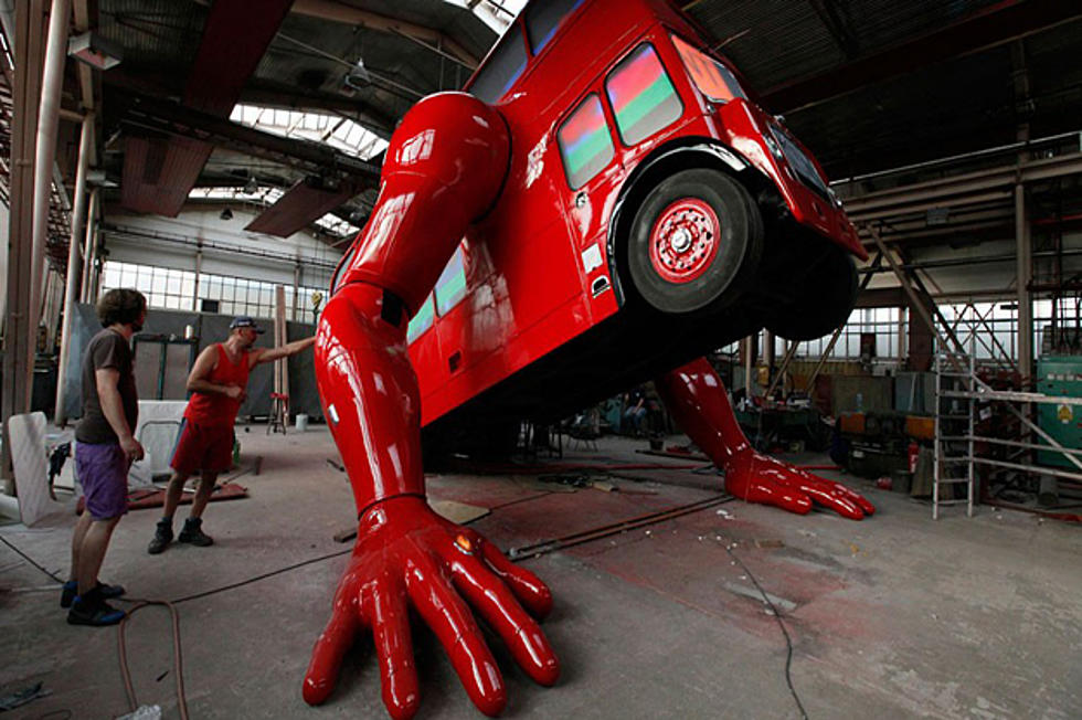 Double Decker Bus Does Push-ups Outside Czech Olympic Headquarters