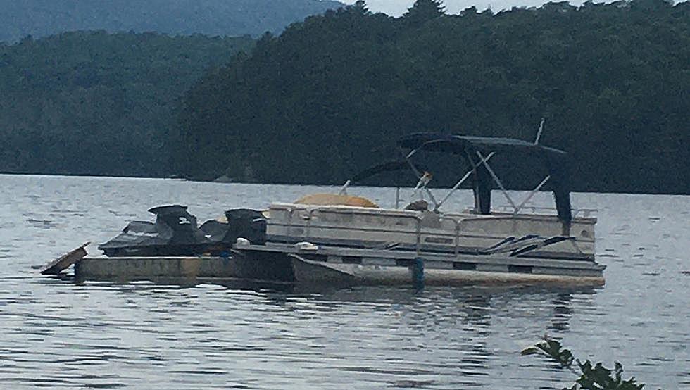 New York State Flooding Washes Away Dock with Boat Still Attached