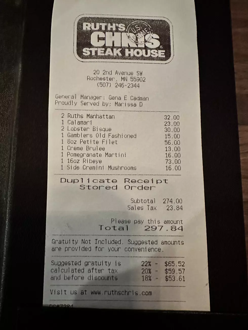 Ruth's Chris rochester mn prices