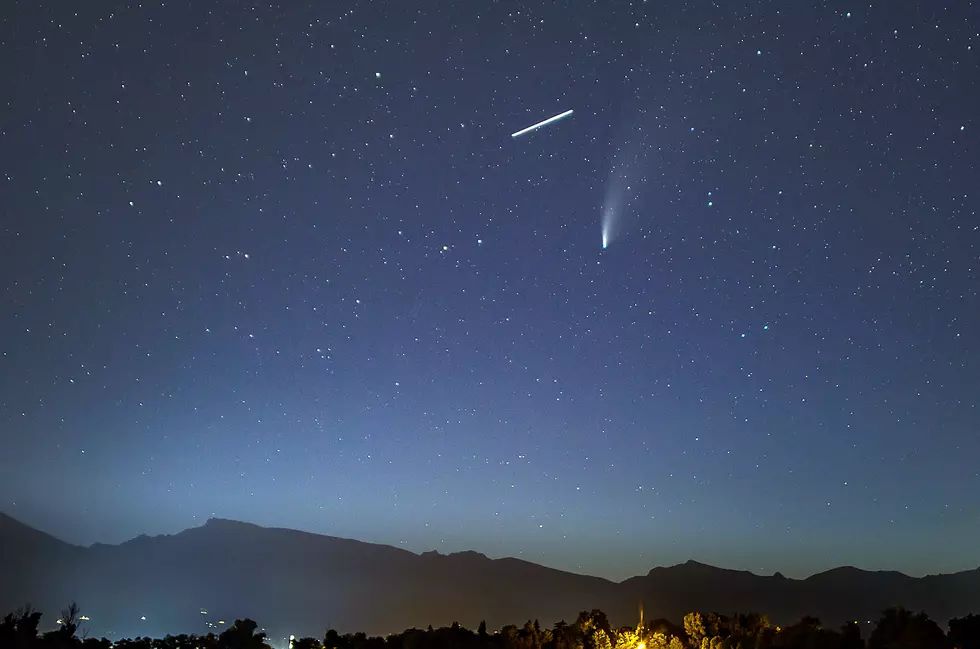 Rare Night Sky Image – A Comet and the Space Station