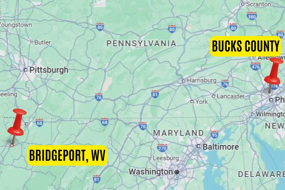 Map shows Bridgeport, WV and Bucks County