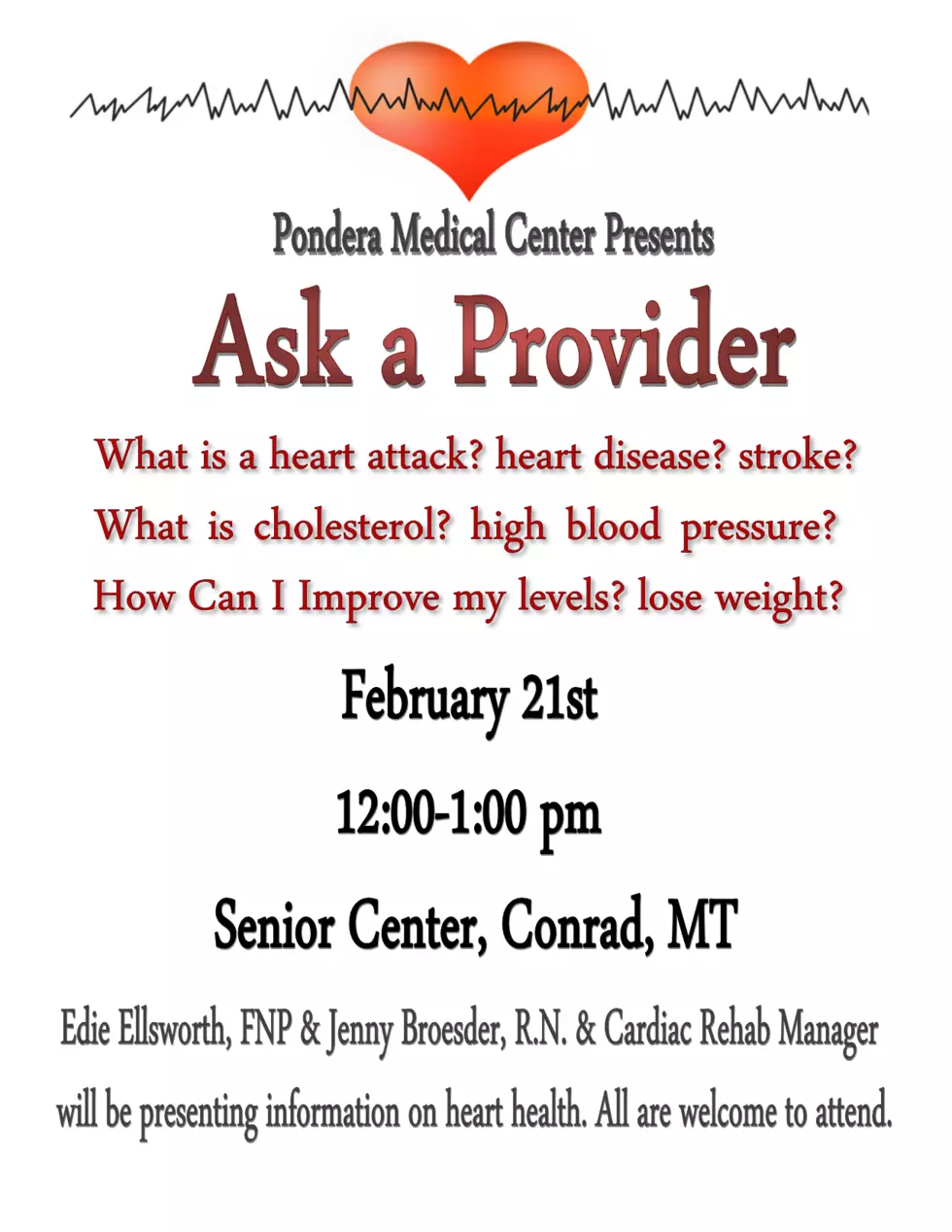 HEART HEALTH at Conrad Senior Center February 21st