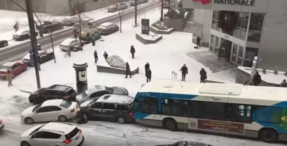 An Icy Hill Took Out Two Buses, a Cop Car, and a Snowplow [VIDEO]
