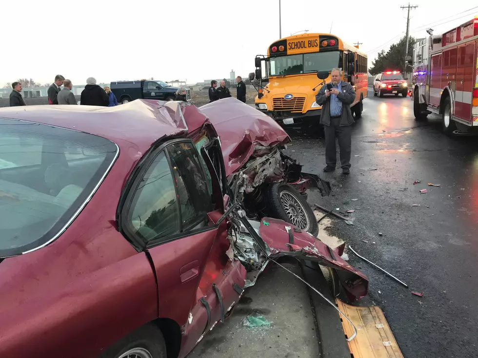 Car Gets Munched In School Bus Collision In Kennewick!