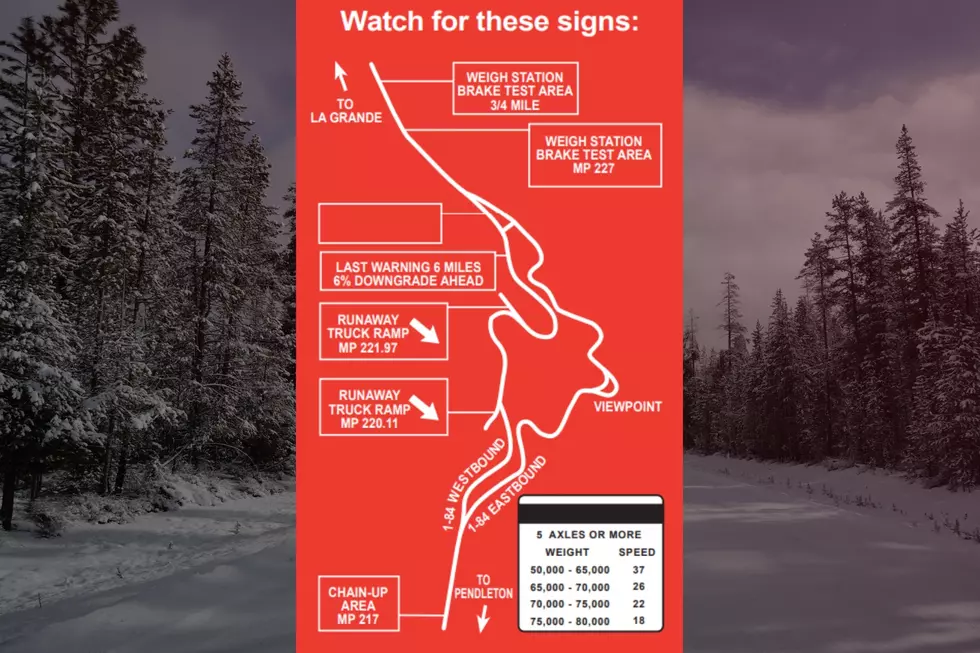 An official map and warning detailing the Deadman's pass for truck drivers.