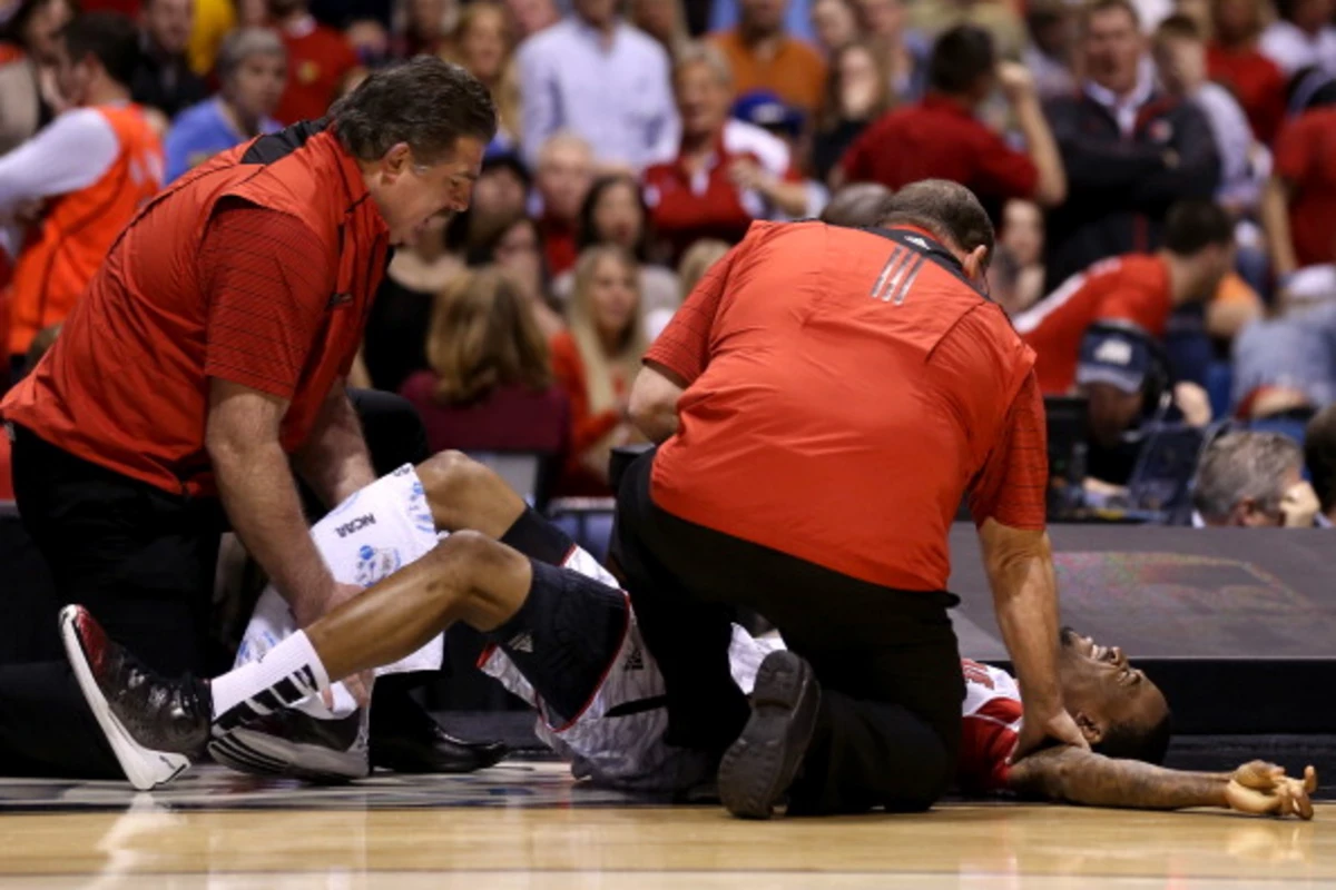 Louisville Guard Kevin Ware on Crutches Today After Brutal Leg Injury in  Win Over Duke [VIDEO]