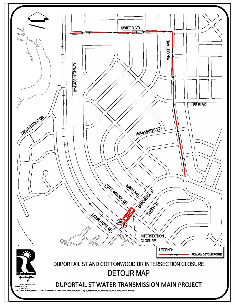 Duportail and Cottonwood Detour Starting Tuesday in Richland