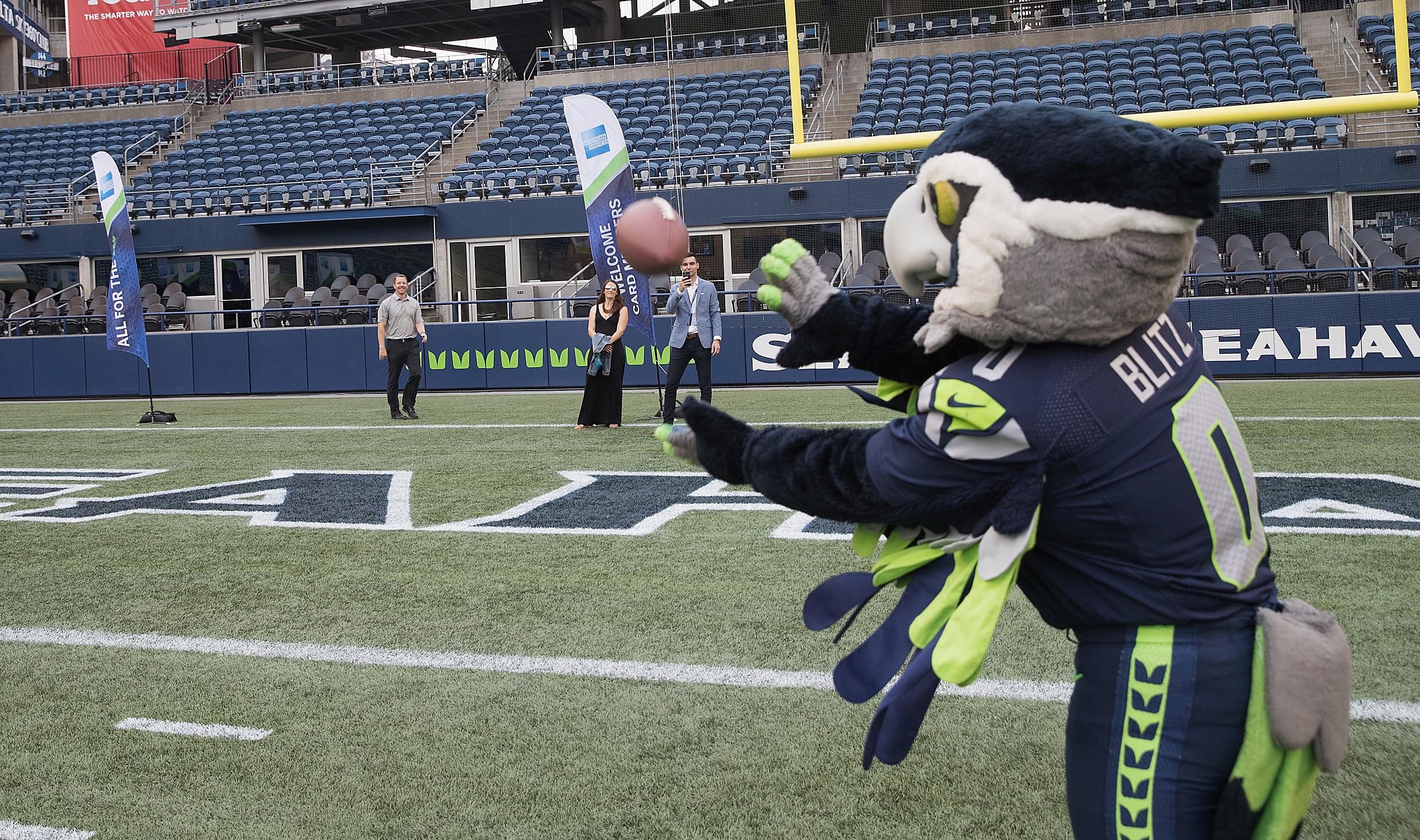 Sports Football Team Seattle Seahawks With Blitz The Mascot And