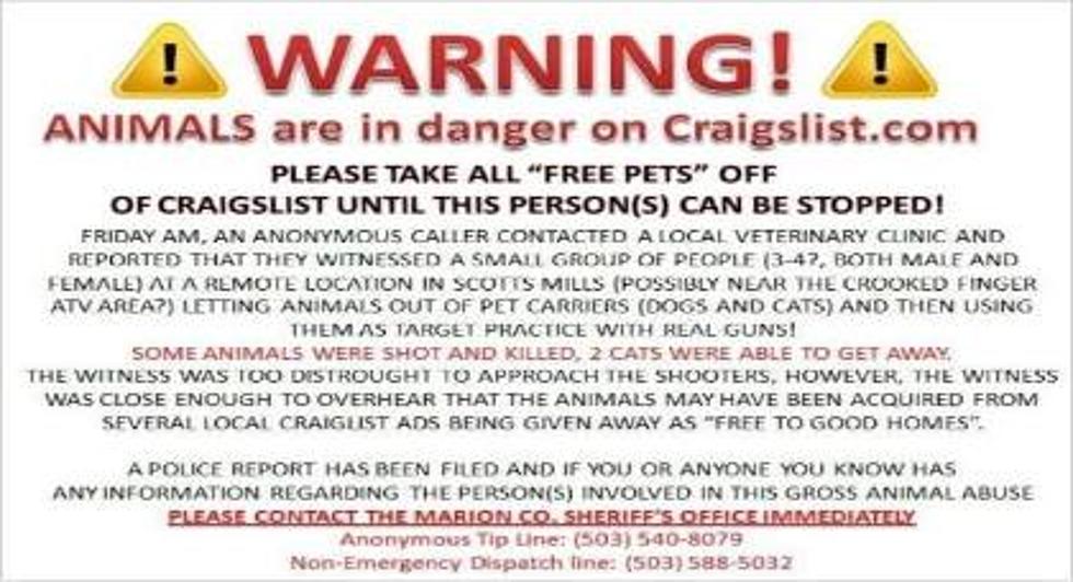 Craigslist Animals Used For Target Practice In Oregon?