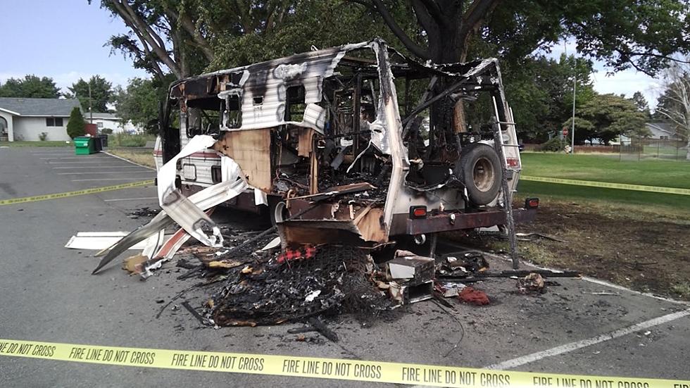 Mystery Fire Guts RV in West Richland Parking Lot