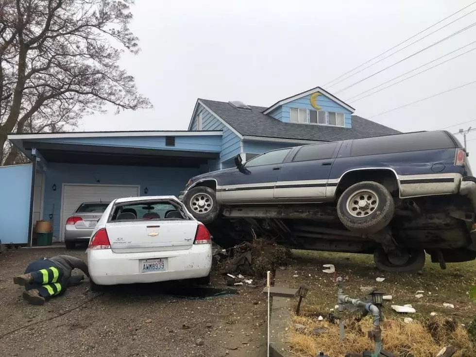 Crazy Crash in Benton City Leaves Truck On Top of Car