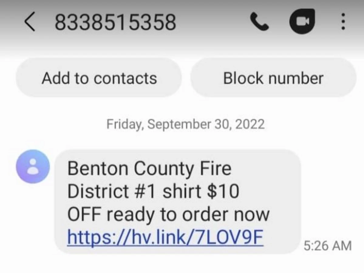 Did You Get this Text? Benton County Fire Says It's a Scam!