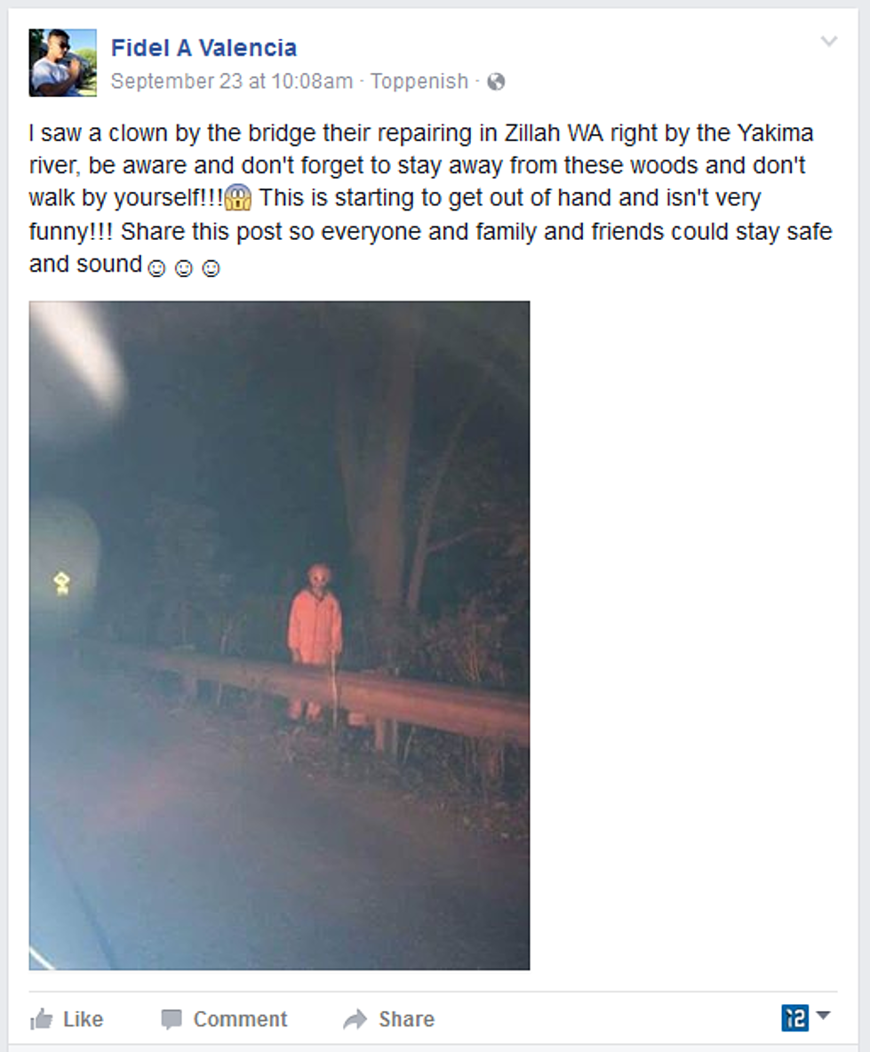 Creepy Clown Sighted Near Bridge In Yakima County Town Of Zillah
