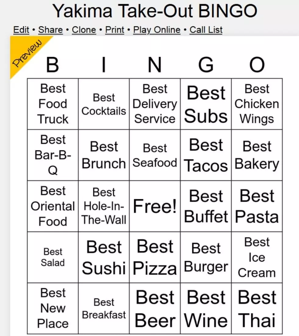 Play Yakima Take-Out Food BINGO!