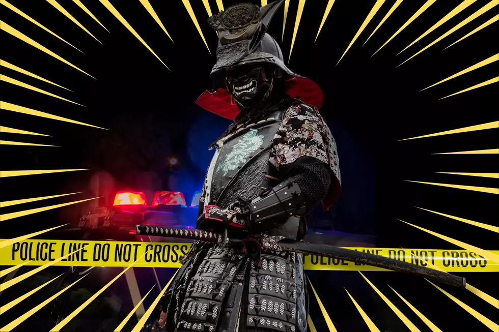 samurai in front of police tape