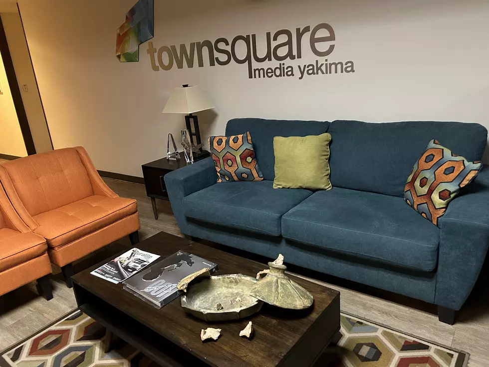 townsquare media foyer. broken candy dish on table.