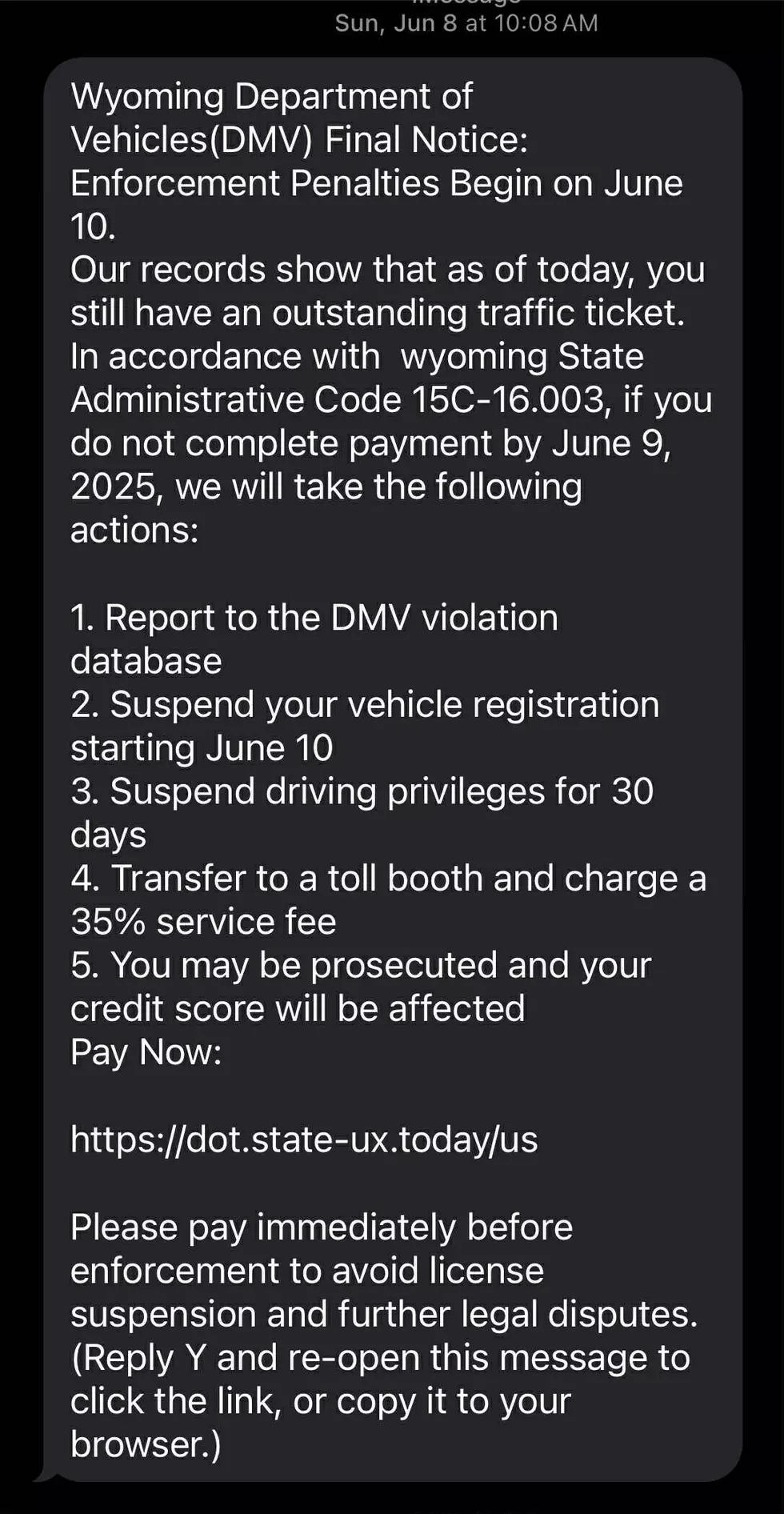 Wyoming Residents Targeted by New DMV Text Scam