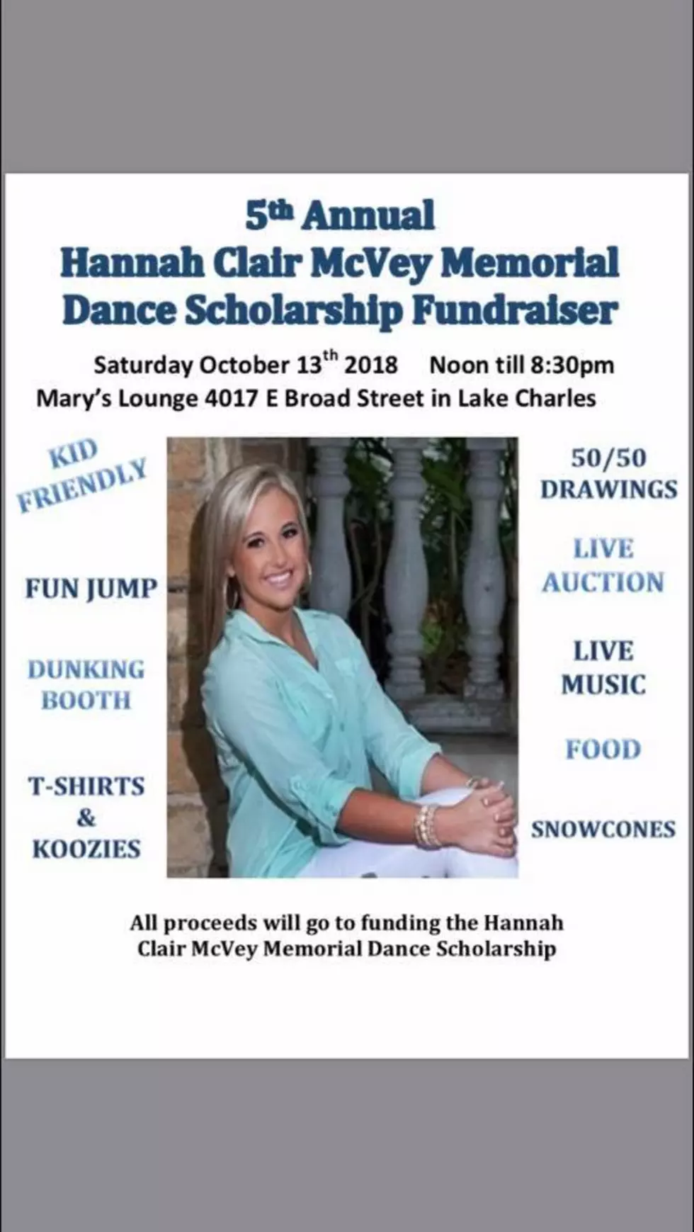 5th Annual Hannah McVey Memorial Dance Scholarship Fundraiser Saturday