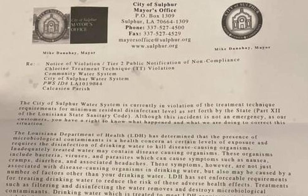 Sulphur Residents Receive Another Poor Water Quality Letter