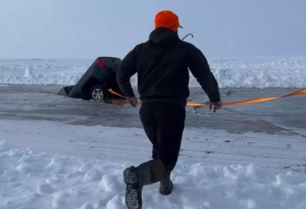 Minnesota Man Shares Dramatic Video Of Truck Falling Through Ice at Lake Of The Woods