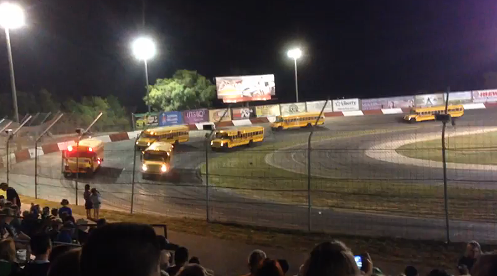 Crazy Video of School Buses Racing on a Figure 8 Track