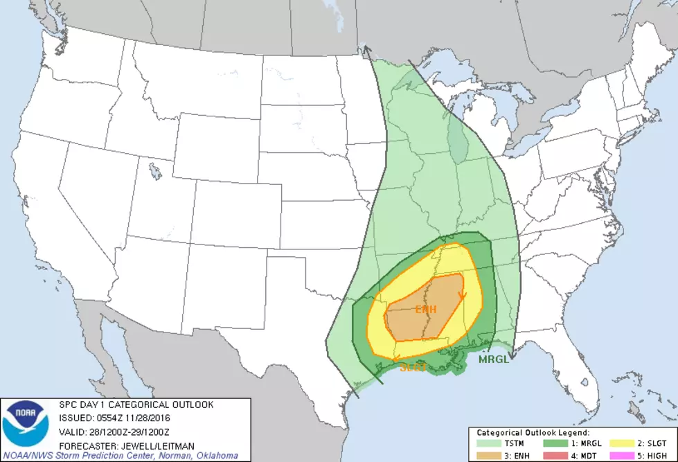 Severe Storms, Tornadoes, Possible Today in East Texas