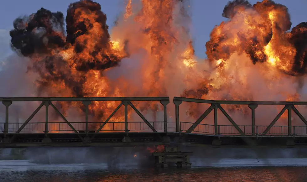 Explosion on a bridge over the river
