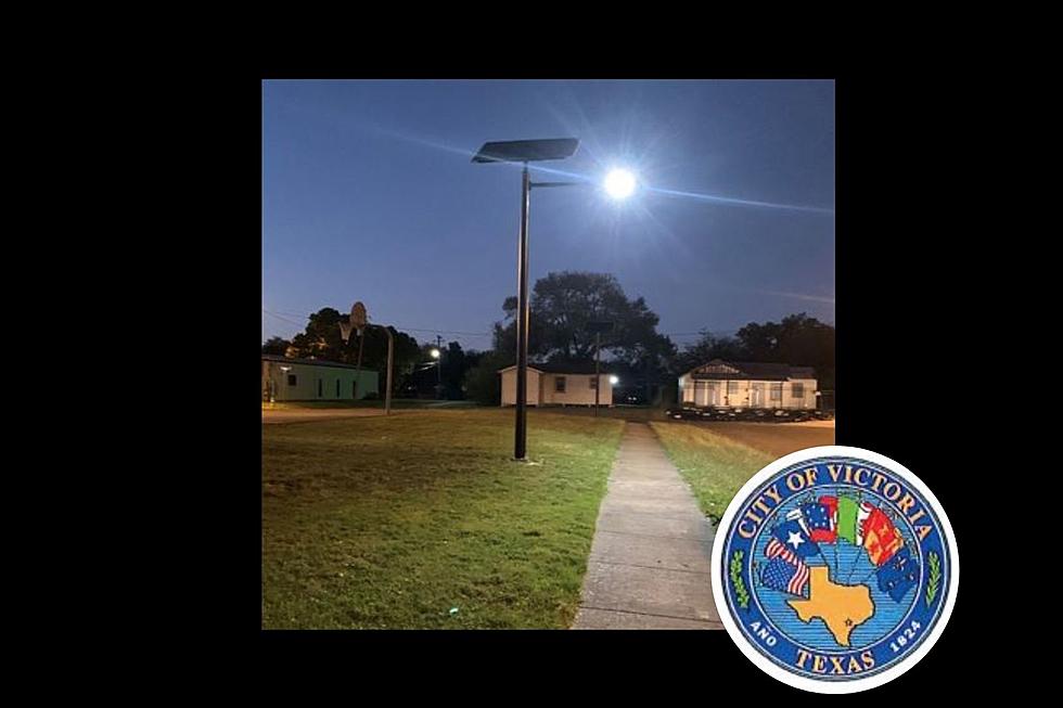 The Street Lights At Night Shine Bright in Victoria Texas Parks