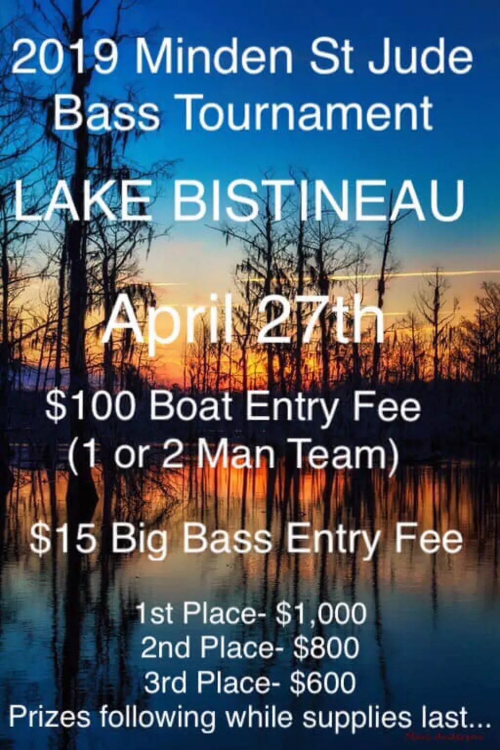 Minden St. Jude Bass Tournament on Lake Bistineau is April 27
