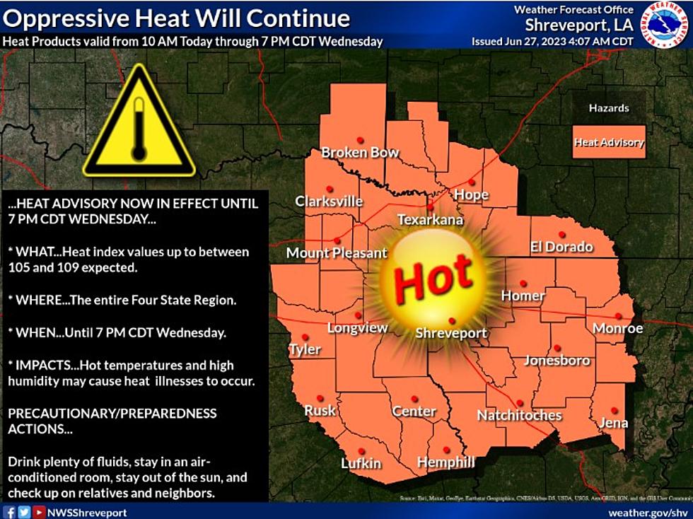 Shreveport Area Under Oppressive Heat Advisory Through Wednesday