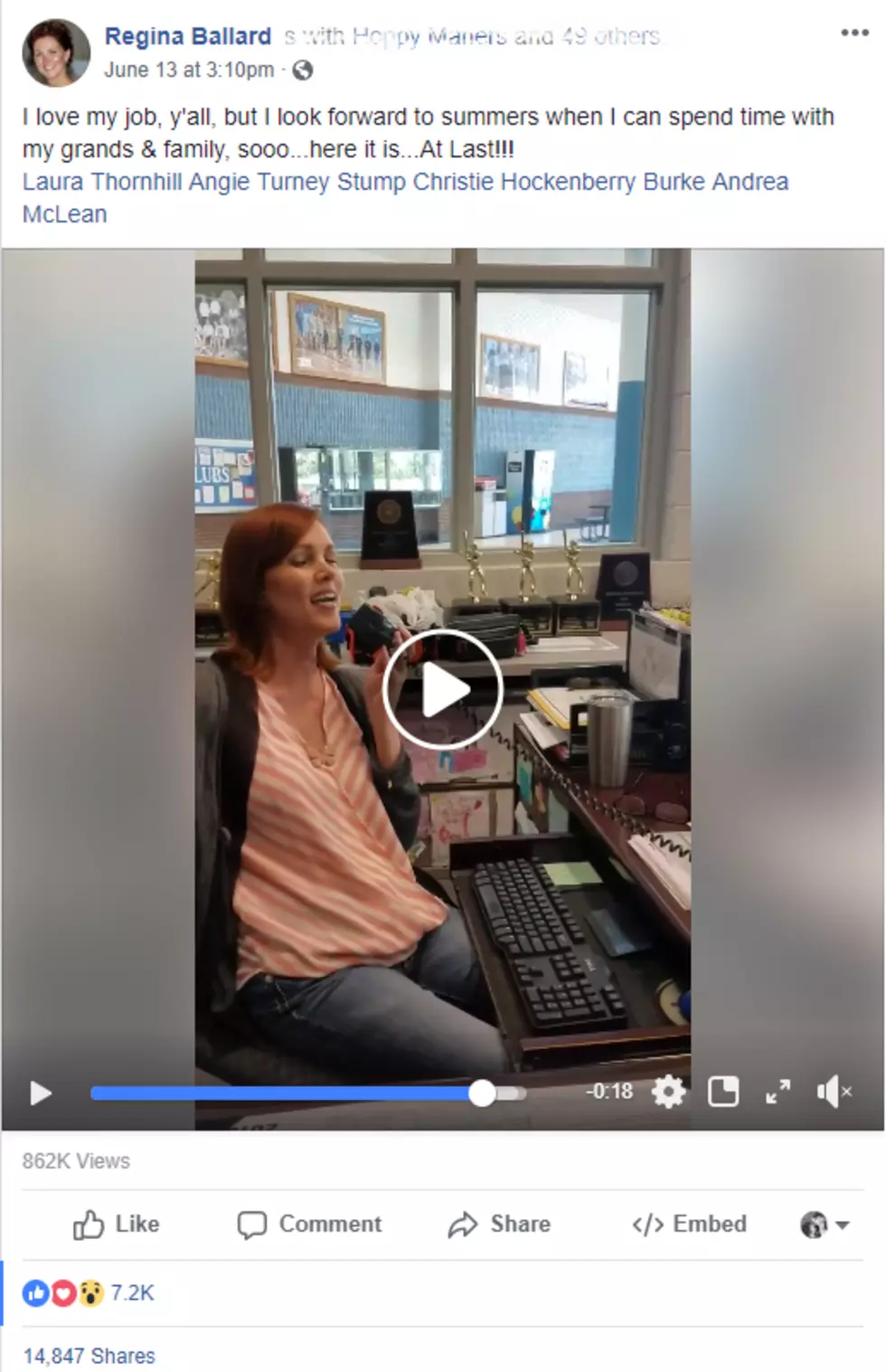 NAILED IT! NC Woman Sings ‘At Last’ Over Intercom To Announce School Break