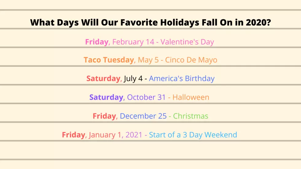 Some 2020 Holidays will be on the Perfect Days