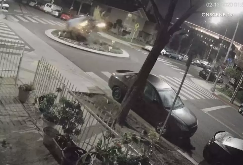 VIDEO: Suspected Drunk Driver Slams Into Roundabout, Goes Airborne