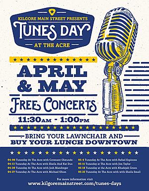 Enjoy &#8216;Tunes Day at the Acre&#8217; in downtown Kilgore Tuesdays in May