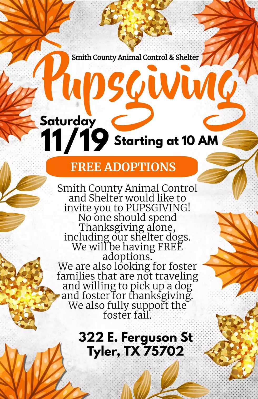 Pupsgiving at Smith County Animal Control and Shelter