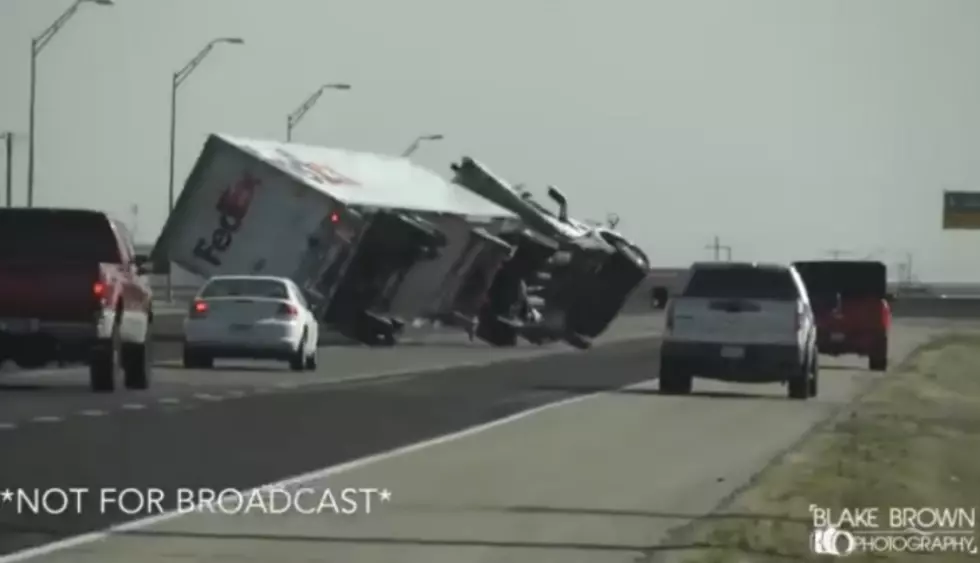 Unbelievable Video: Two Semi Trucks Flip in Texas Because of High Winds