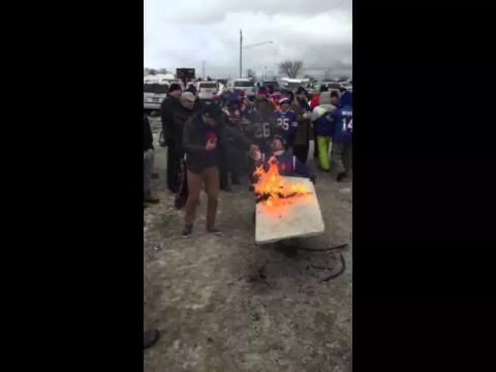 Bills Fan on Fire While Tailgating  [VIDEO]