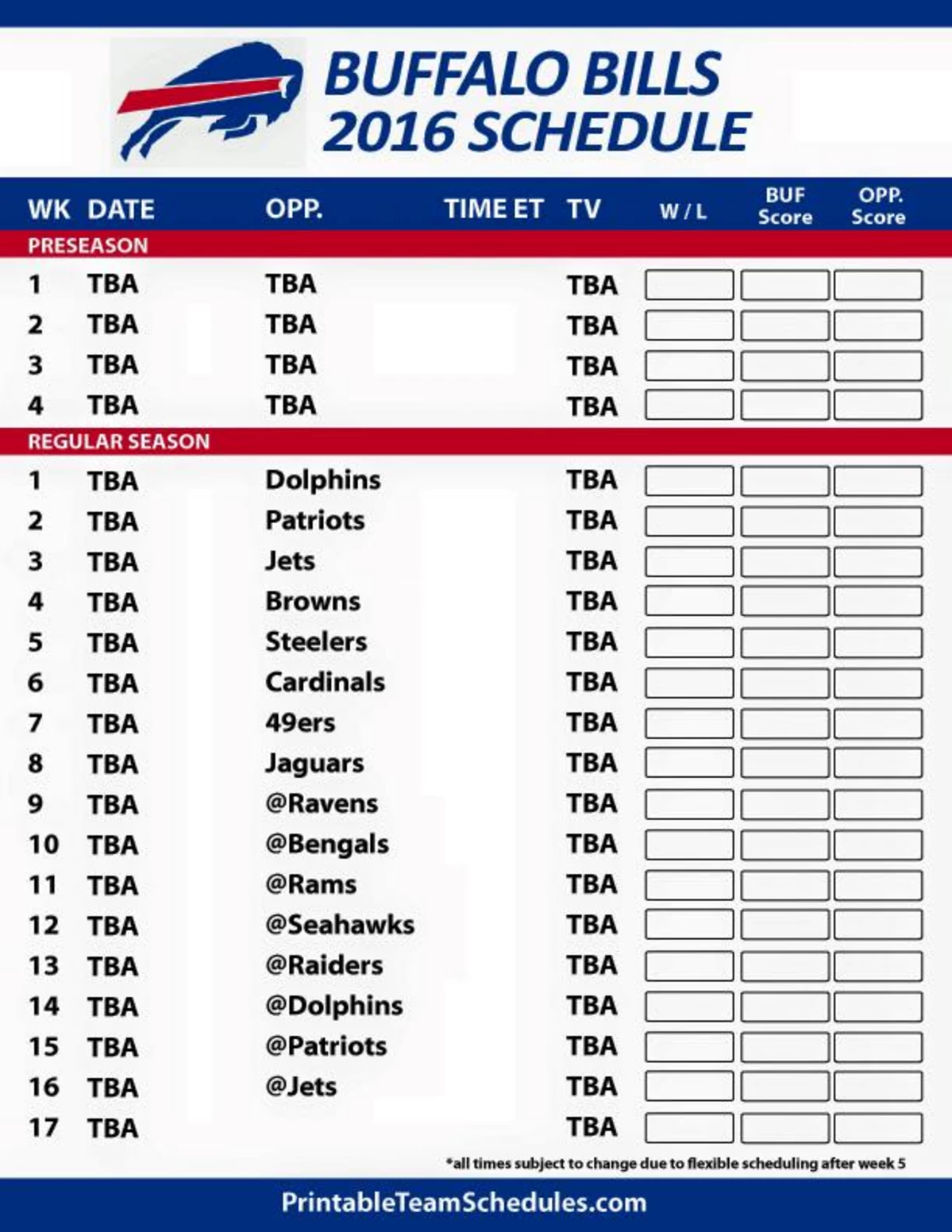 The Buffalo Bills 2016 Schedule