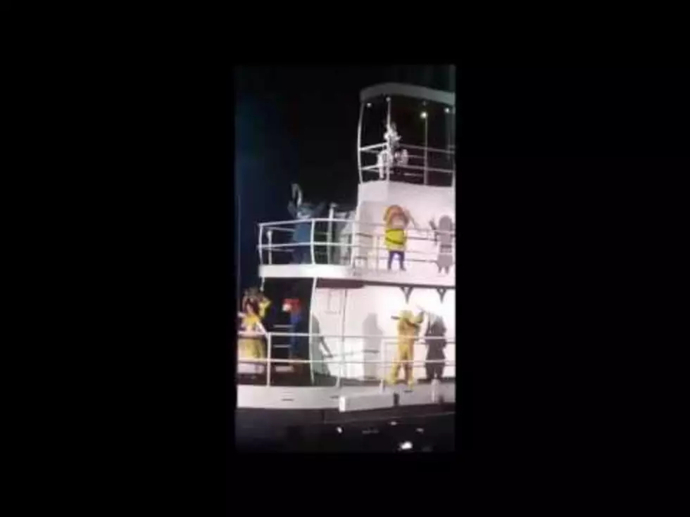 Dopey Falls Off Second Floor Dock of Disney Boat in Front of Audience