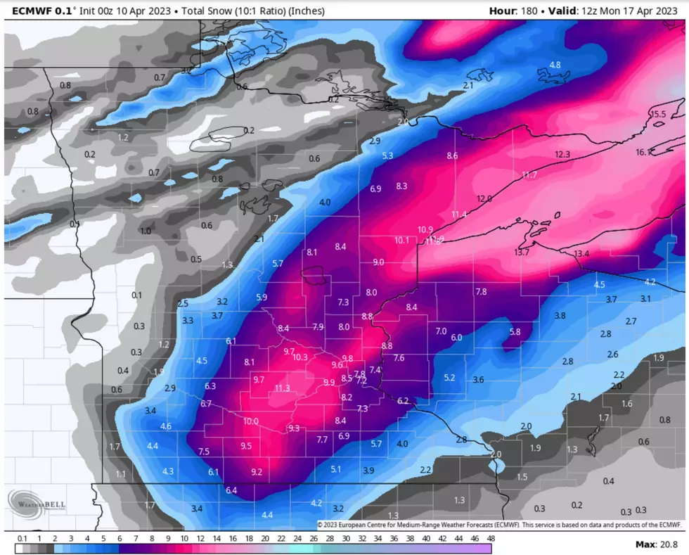 Weekend Snowfall Potential, ECMWF data courtesy of WeatherBell.com