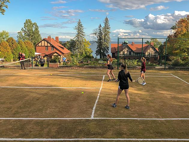 UMD Tennis Team Practices on Historic Glensheen Clay Court