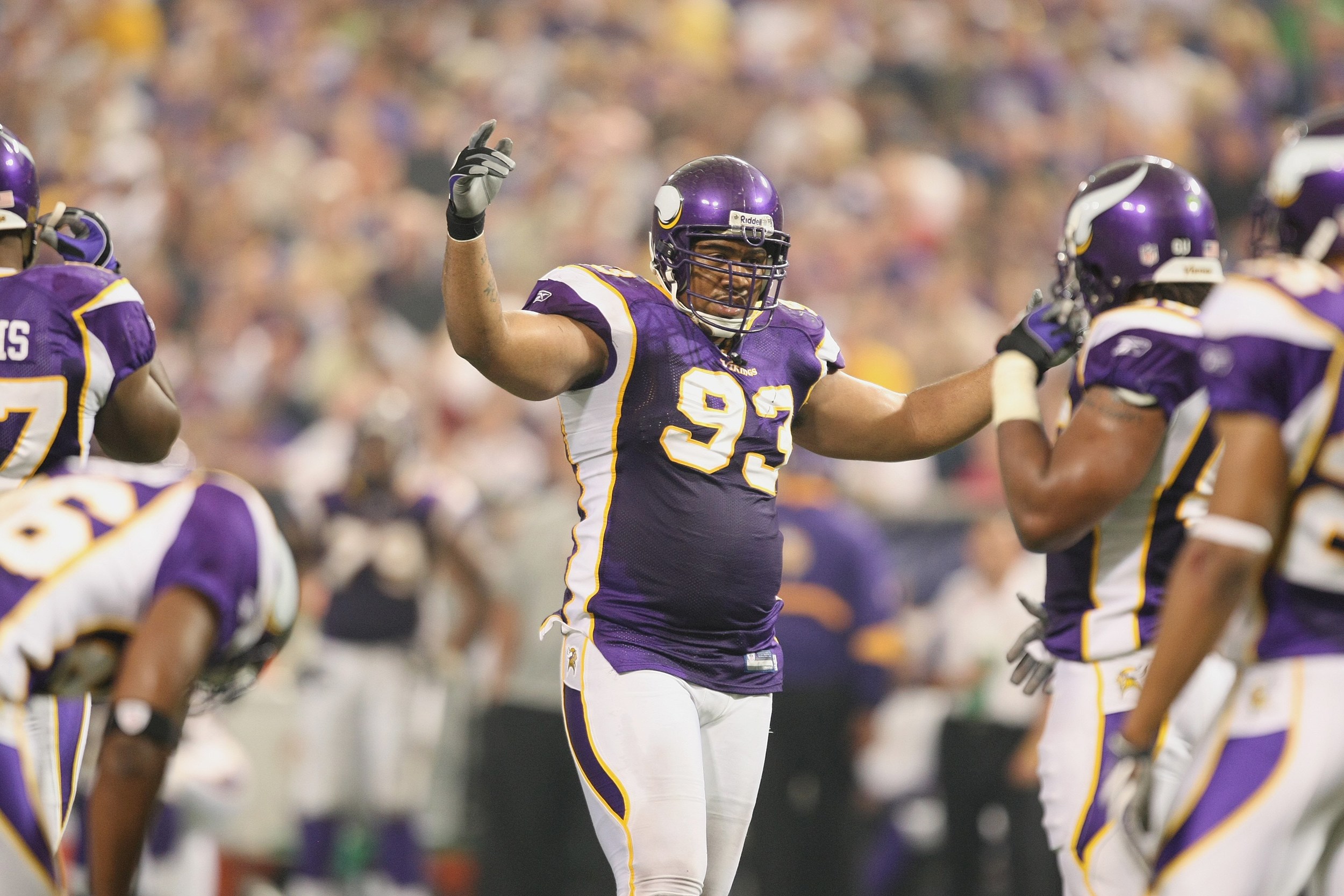 Minnesota Vikings defensive tackle Kevin Williams (93) asks for