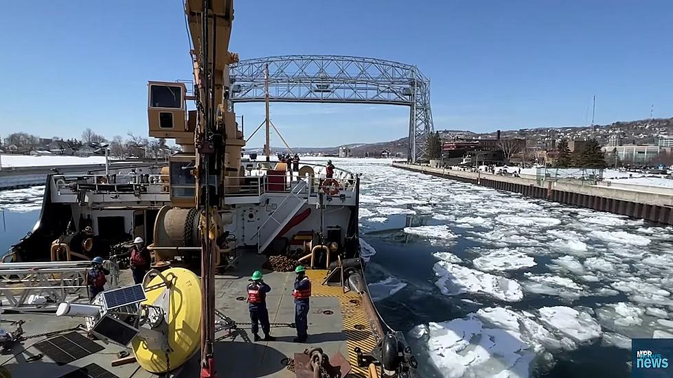 WATCH: The U.S. Coast Guard Cutter Hollyhock Break Up Ice In Duluth
