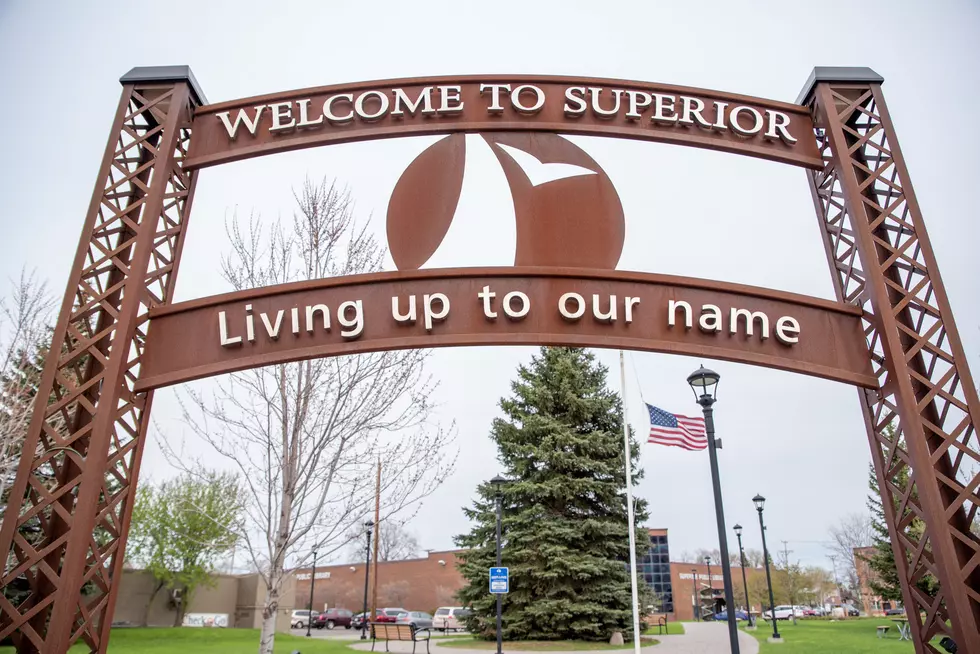 Welcome to Superior arch near the library in Superior, WI
