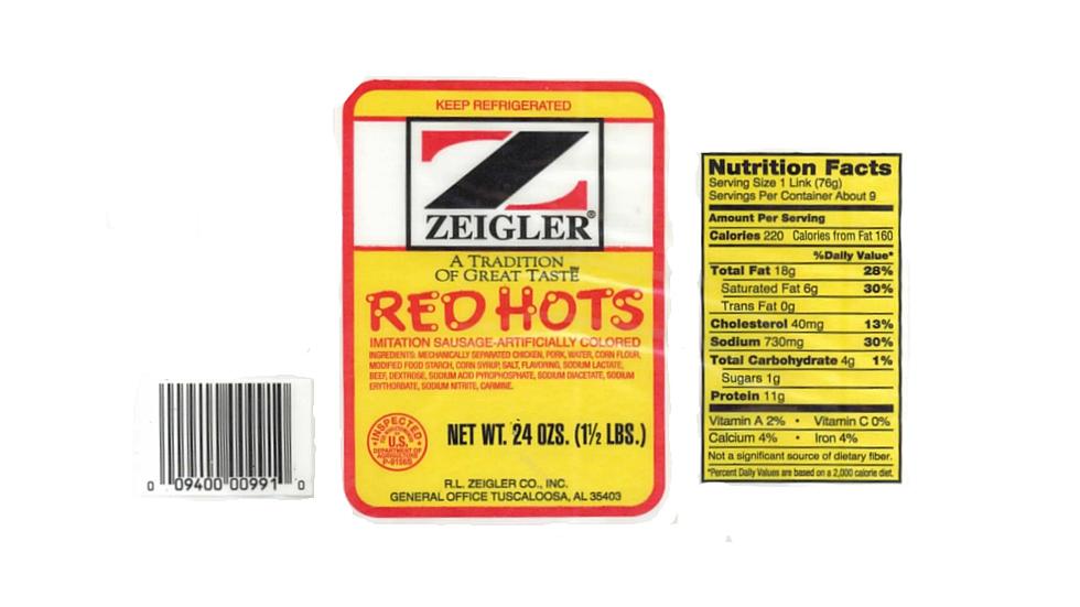 Zeigler Co. Recalls Red Hots Sausage Due to Possible Foreign Matter Contamination