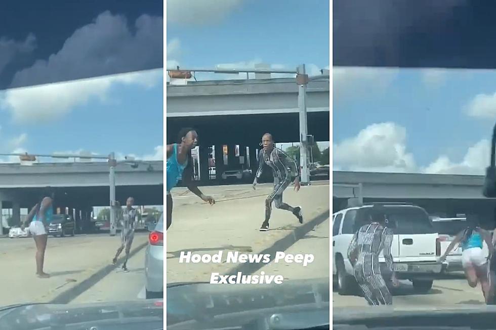 Strange Scene at Texas Intersection: Barefoot Woman Spits on Bodysuit Lady