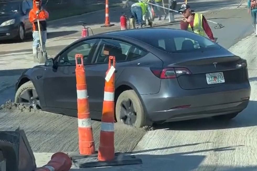 Video: Tesla From Florida Trapped in Texas Cement