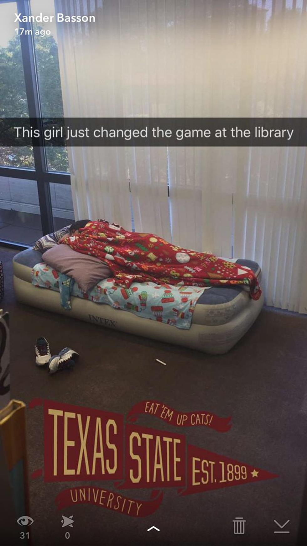 Texas State Student Brings Inflatable Mattress to Library for Finals Week [PHOTO]