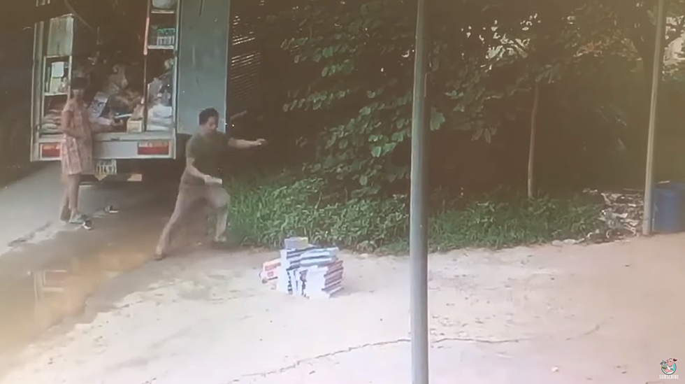 Delivery Man Barely Dodges Out-of-Control Truck