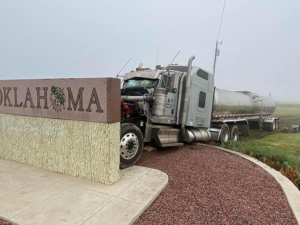 Semi Truck Crashes Into Oklahoma Welcome Sign on Highway 287
